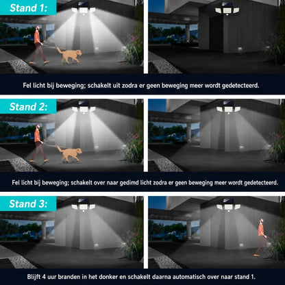 VELISEE Solar Buitenlamp 210 LED – Veiligheidslamp met 3 Lichtkoppen, Bewegingssensor, Afstandsbediening & IP65