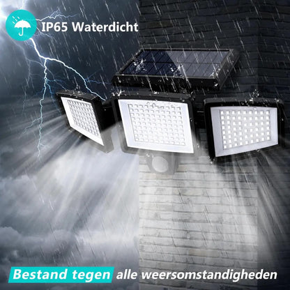 VELISEE Solar Buitenlamp 210 LED – Veiligheidslamp met 3 Lichtkoppen, Bewegingssensor, Afstandsbediening & IP65