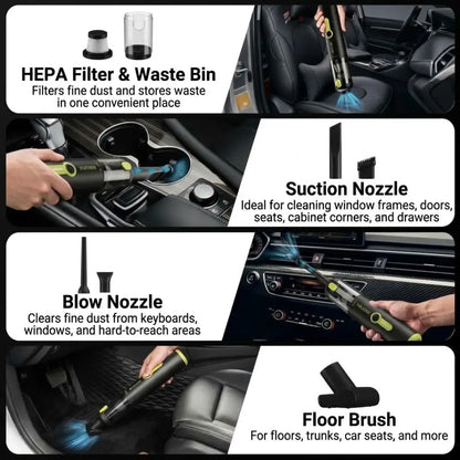 VELISEE 4-in-1 Cordless Car Vacuum & Air Duster,  Handheld Vacuum, Multi-Nozzles for Car, Home & Pet Hair