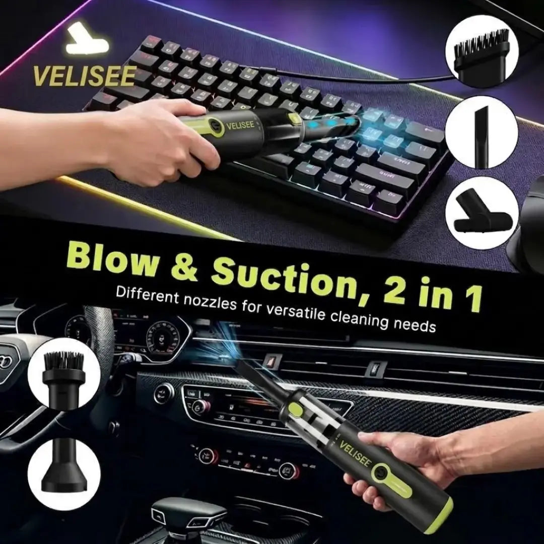 VELISEE 4-in-1 Cordless Car Vacuum & Air Duster,  Handheld Vacuum, Multi-Nozzles for Car, Home & Pet Hair